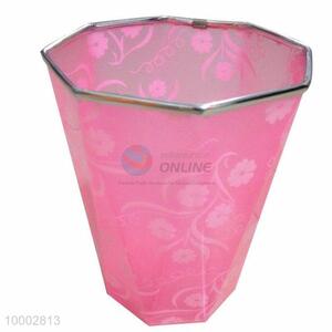 Pink plastic trash <em>can</em>