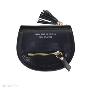 Simple style black fashion lady mini <em>wallet</em> with tassel decoration
