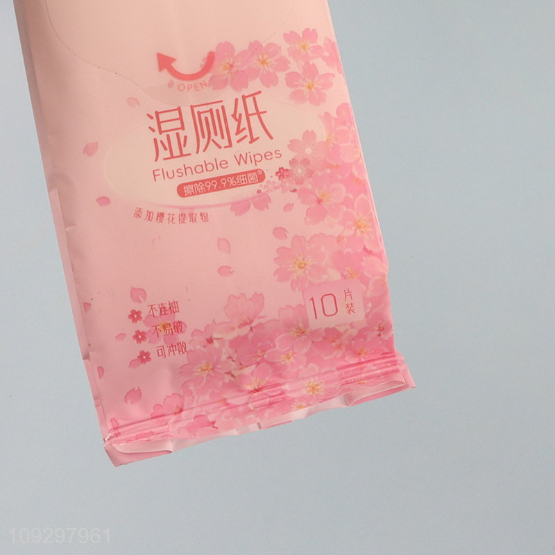 Low price 10pcs disposable flushable wet wipes